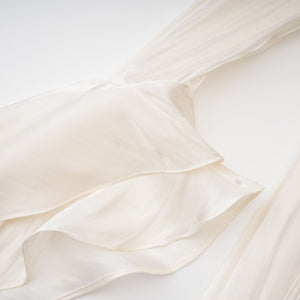Aurohaya Gustave Neutral Ruched Cape Ruffled Maxi Dress