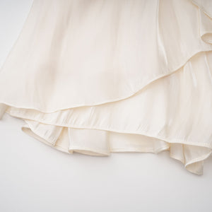 Aurohaya Gustave Neutral Ruched Cape Ruffled Maxi Dress