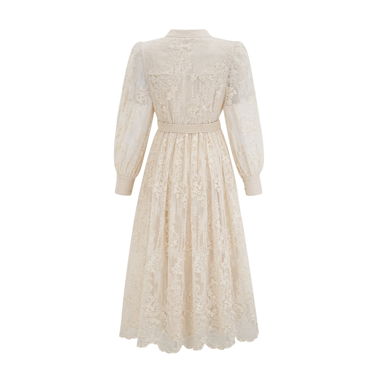 Aurohaya Roxane neutrals lace-embroidered midi dress