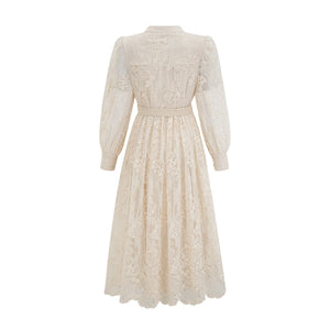 Aurohaya Roxane neutrals lace-embroidered midi dress