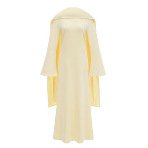 Aurohaya Piroska Yellow Pearl Trim Shawl Detail Maxi Dress