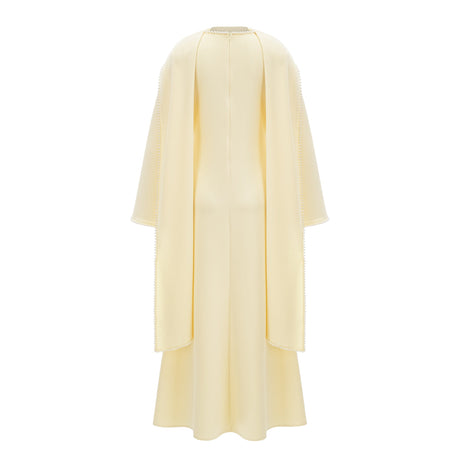 Aurohaya Piroska Yellow Pearl Trim Shawl Detail Maxi Dress