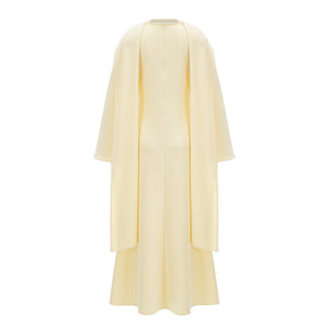 Aurohaya Piroska Yellow Pearl Trim Shawl Detail Maxi Dress