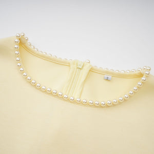 Aurohaya Piroska Yellow Pearl Trim Shawl Detail Maxi Dress