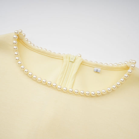 Aurohaya Piroska Yellow Pearl Trim Shawl Detail Maxi Dress