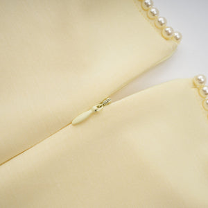 Aurohaya Piroska Yellow Pearl Trim Shawl Detail Maxi Dress