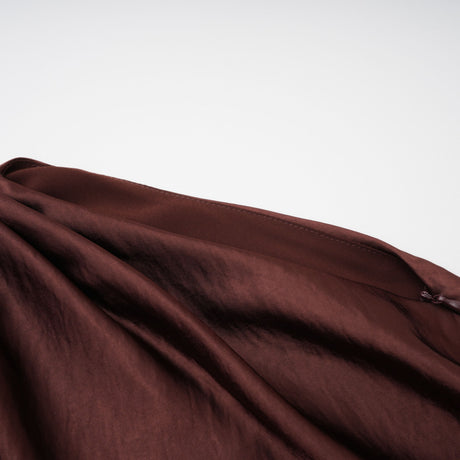 Aurohaya Luisa Brown Asymmetrical Gathered Satin Maxi Dress