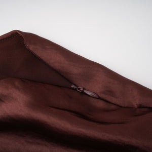 Aurohaya Luisa Brown Asymmetrical Gathered Satin Maxi Dress