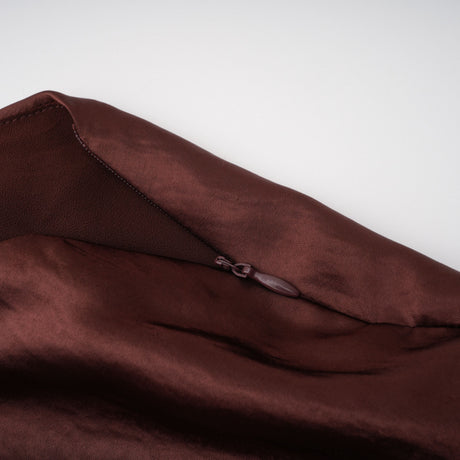 Aurohaya Luisa Brown Asymmetrical Gathered Satin Maxi Dress