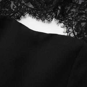 Aurohaya Bokamoso Black Lace Panel Maxi Gown