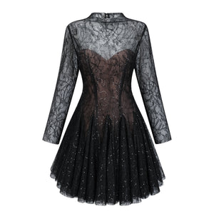 Aurohaya Mirabella Black Sequined Flroal Lace Mini Dress
