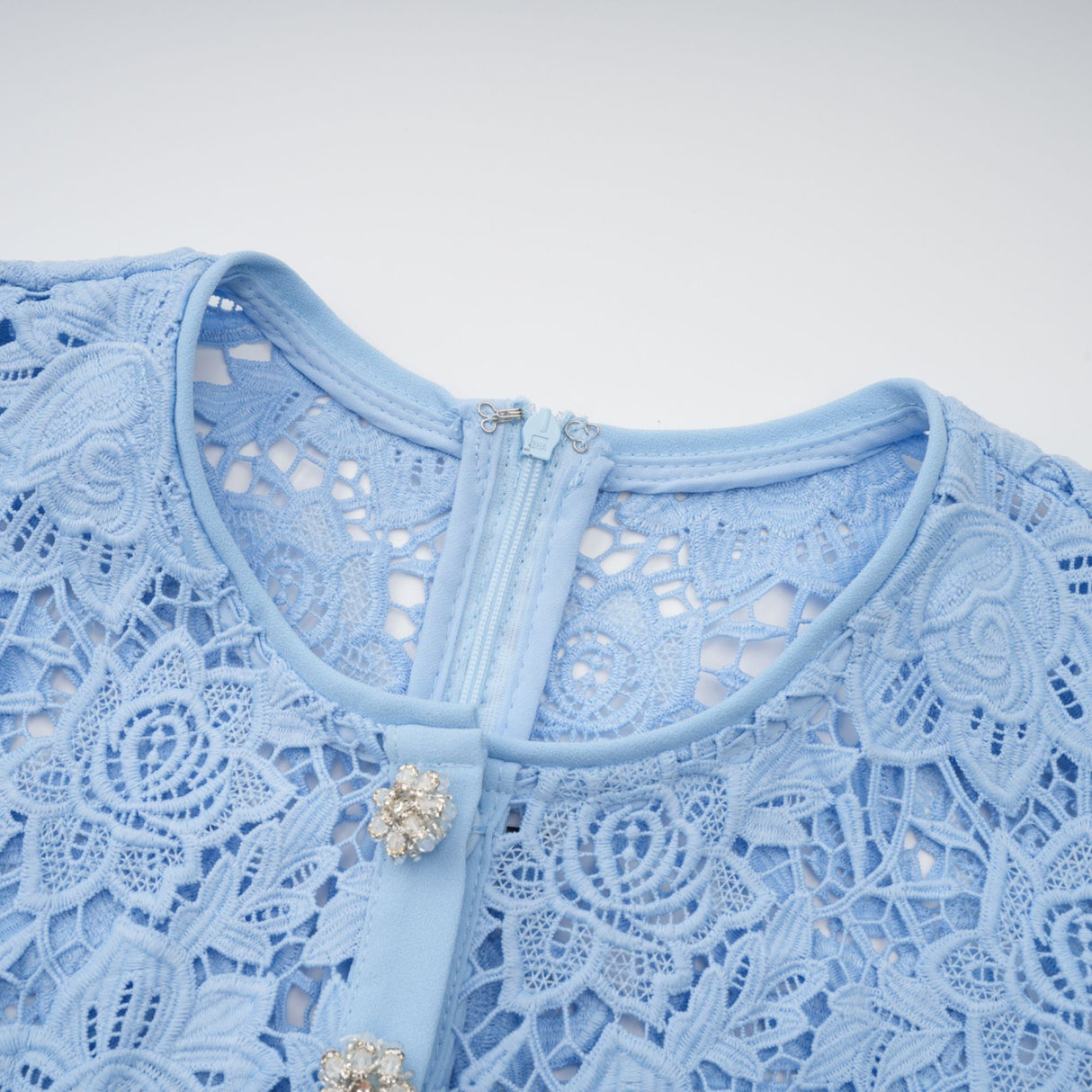 Aurohaya Ariane blue floral-appliqué ruffled lace mini dress