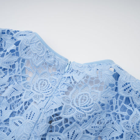 Aurohaya Ariane blue floral-appliqué ruffled lace mini dress