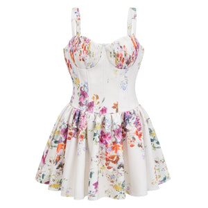 Aurohaya Juliette White Self-Tie Floral Print Mini Dress