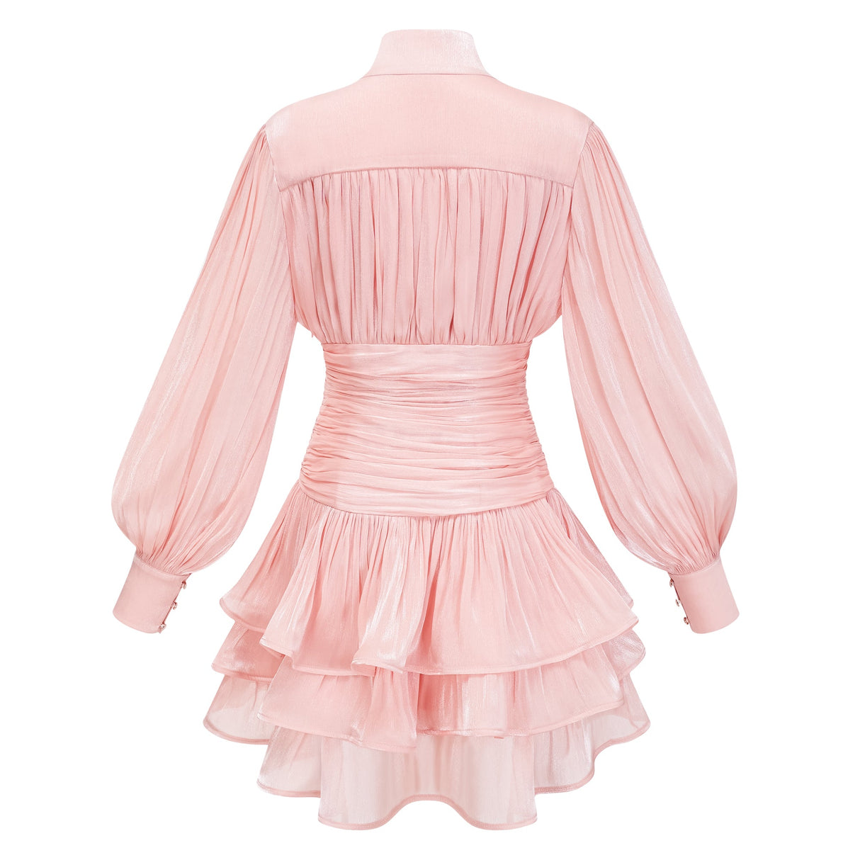 Aurohaya Emersyn Pink High-Neck Ruffled Detail Mini Dress