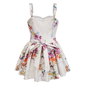 Aurohaya Juliette White Self-Tie Floral Print Mini Dress