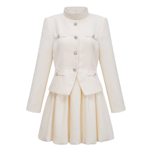 Aurohaya Regina White Crystal Embellished Tweed Mini Dress
