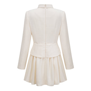 Aurohaya Regina White Crystal Embellished Tweed Mini Dress