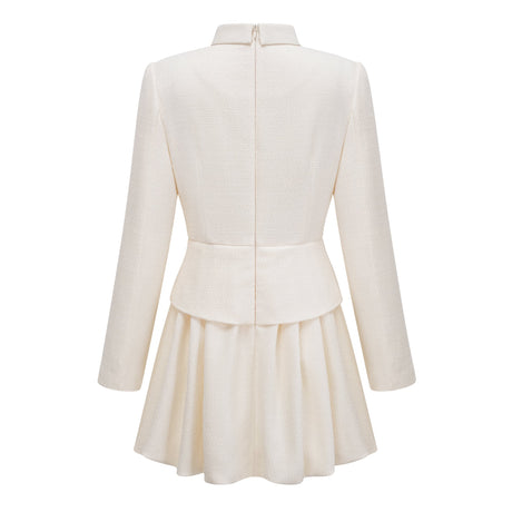 Aurohaya Regina White Crystal Embellished Tweed Mini Dress