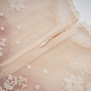 Aurohaya Fleur floral-embroidered lace midi dress in Neutrals