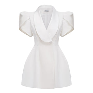 Aurohaya Acharya White Shawl Lapel Mini Dress