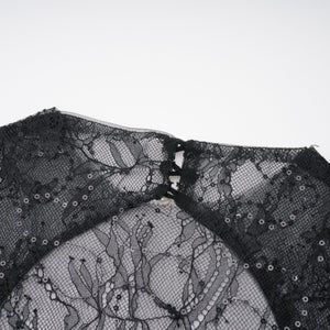 Aurohaya Mirabella Black Sequined Flroal Lace Mini Dress