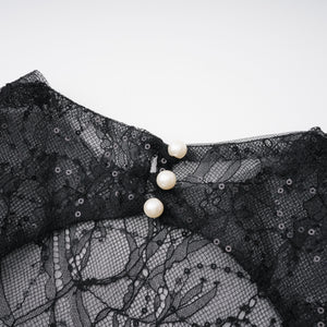 Aurohaya Mirabella Black Sequined Flroal Lace Mini Dress