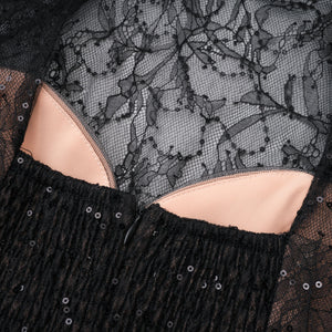 Aurohaya Mirabella Black Sequined Flroal Lace Mini Dress