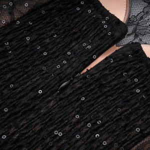 Aurohaya Mirabella Black Sequined Flroal Lace Mini Dress