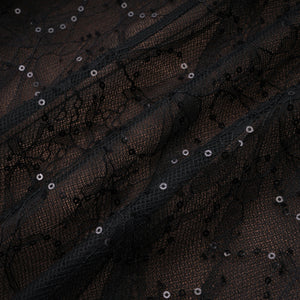 Aurohaya Mirabella Black Sequined Flroal Lace Mini Dress