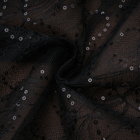 Aurohaya Mirabella Black Sequined Flroal Lace Mini Dress
