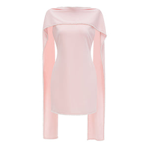 Aurohaya Piroska Pink Sleeveless Pearl Trim Mini Dress