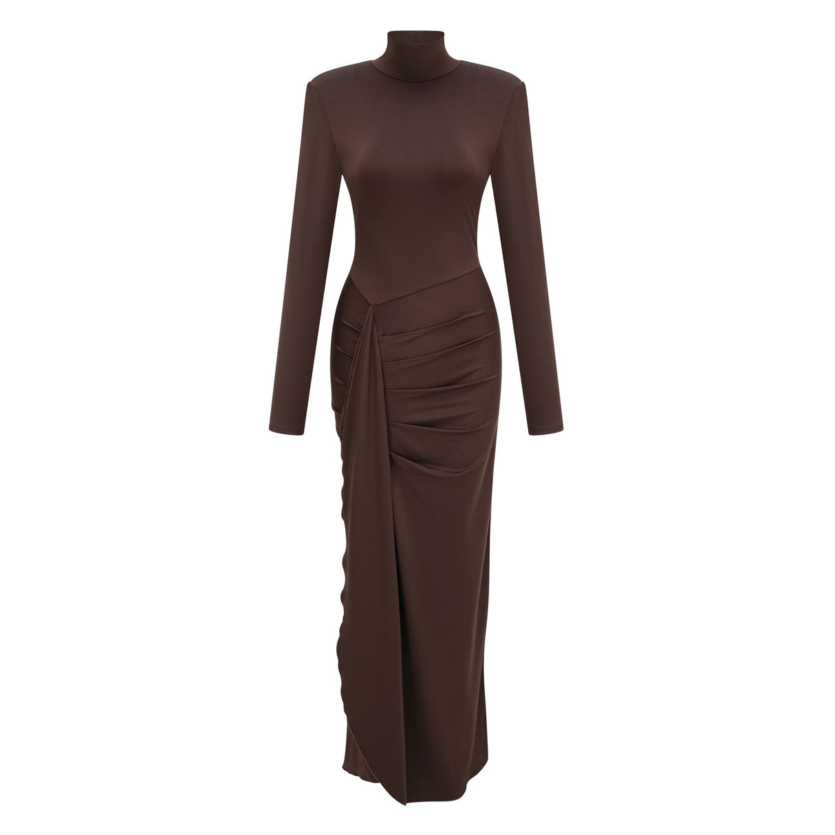 Aurohaya Neve Brown High Neck Twist Knot Maxi Dress