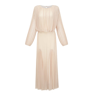Aurohaya Annabelle Yellow Lantern Sleeve Pleated Maxi Dress