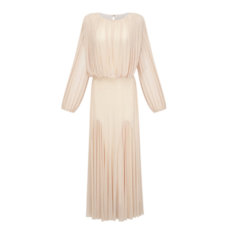 Aurohaya Annabelle Yellow Lantern Sleeve Pleated Maxi Dress