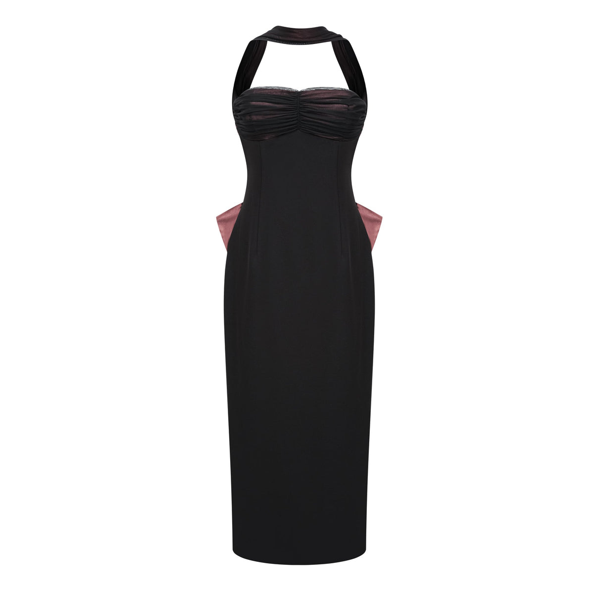 Aurohaya Miriam Black Open Back Maxi Gown with Bow