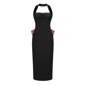Aurohaya Miriam Black Open Back Maxi Gown with Bow