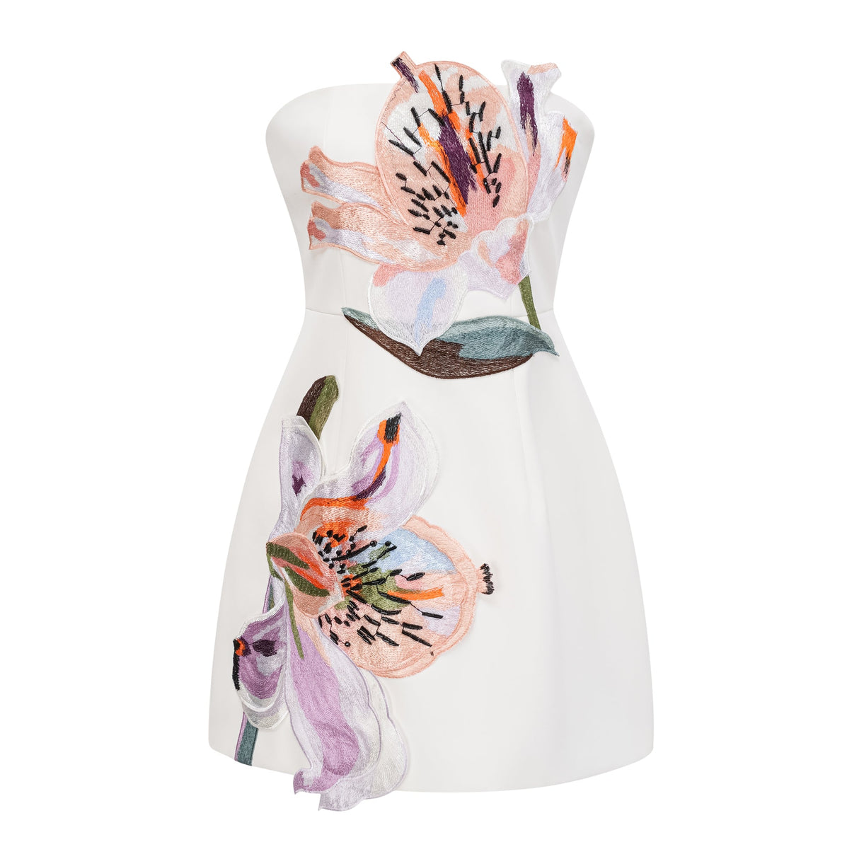 Aurohaya Automne White Floral Embroidered Mini Dress