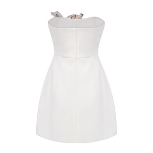 Aurohaya Automne White Floral Embroidered Mini Dress