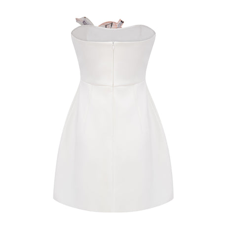 Aurohaya Automne White Floral Embroidered Mini Dress