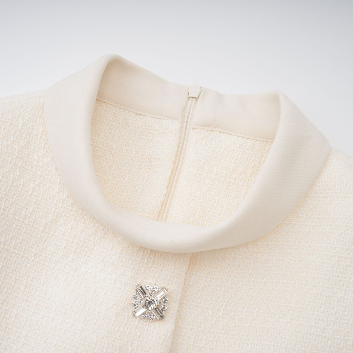 Aurohaya Regina White Crystal Embellished Tweed Mini Dress