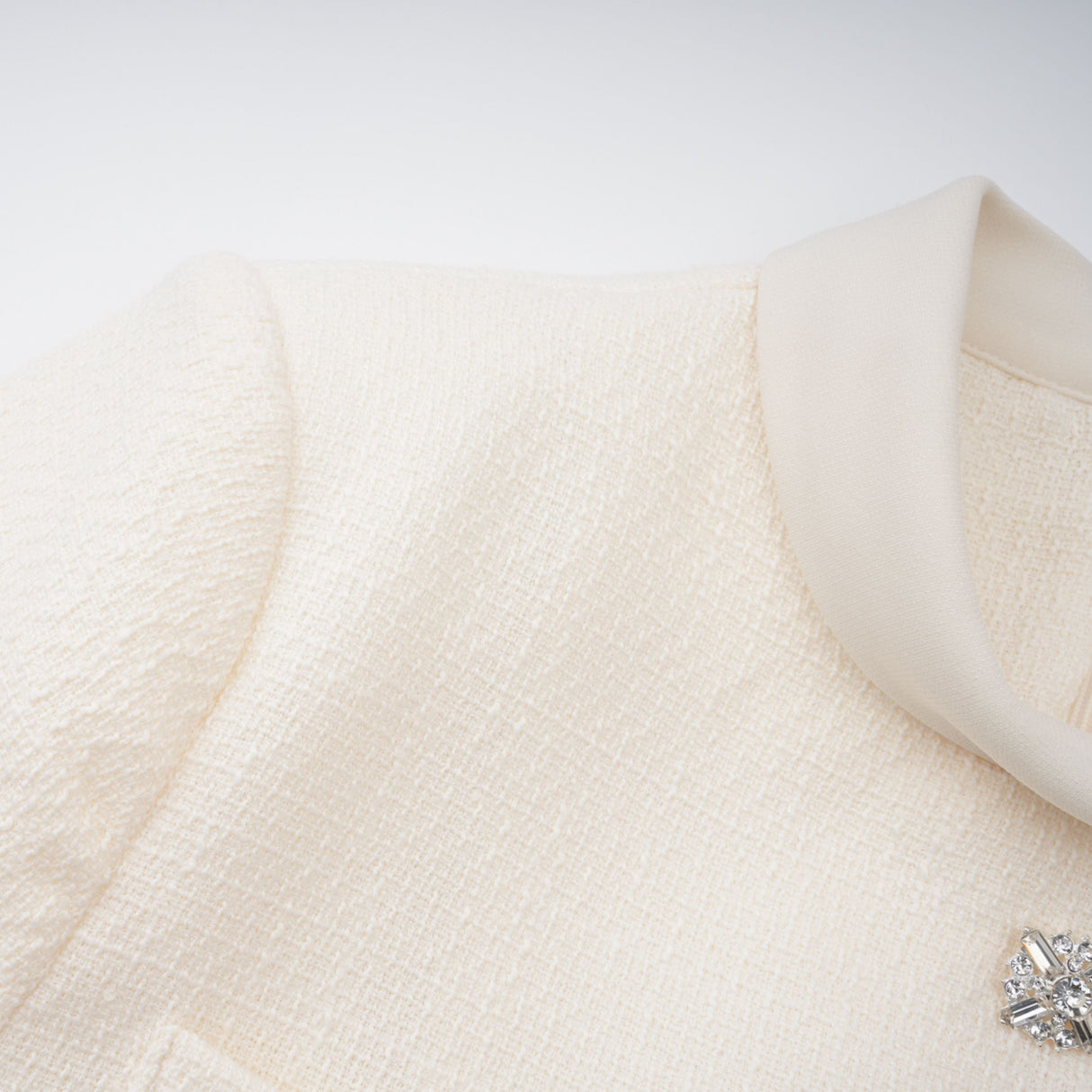 Aurohaya Regina White Crystal Embellished Tweed Mini Dress