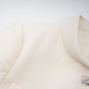 Aurohaya Regina White Crystal Embellished Tweed Mini Dress