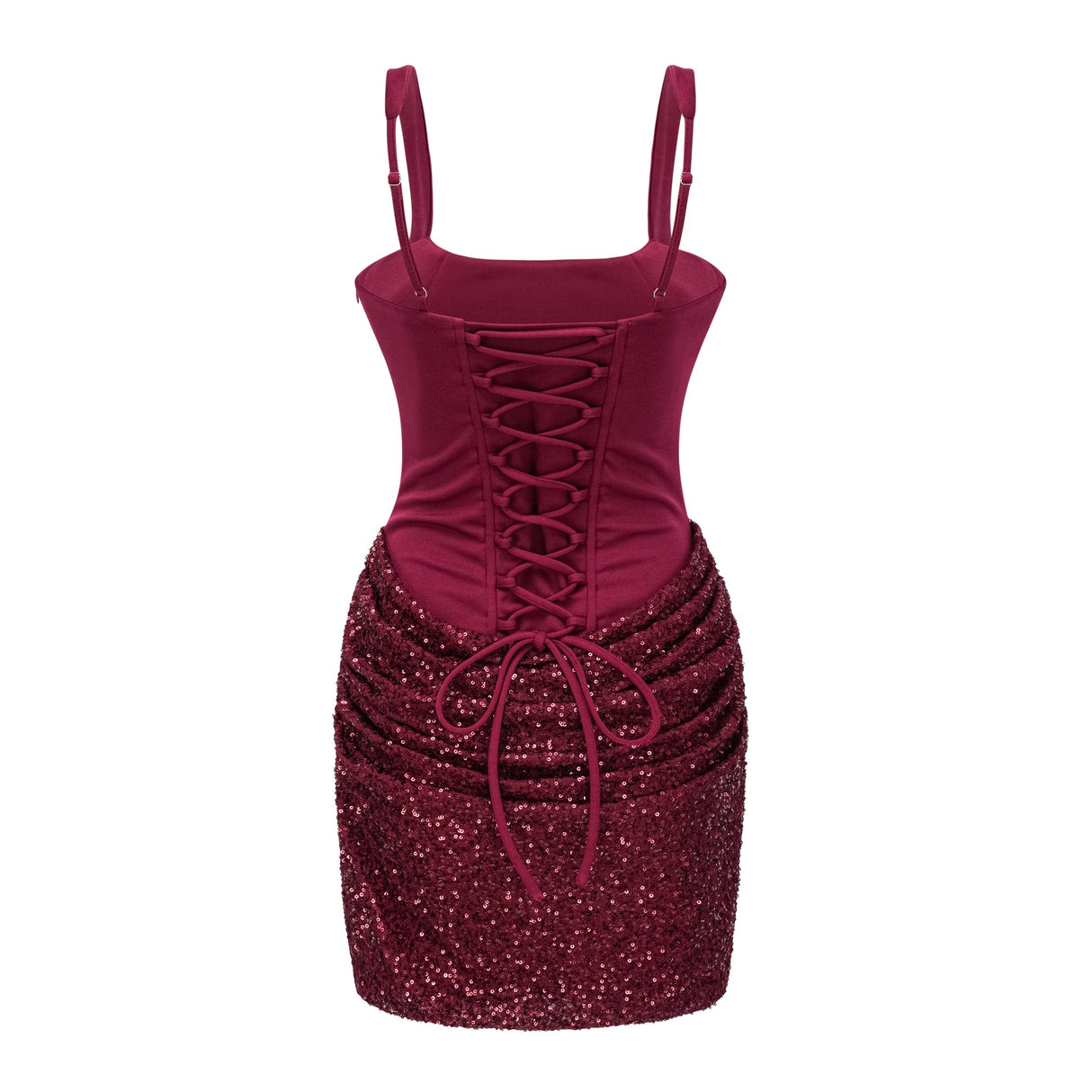 Aurohaya Paulette Red Embellished Ruched Bodycon Mini Dress