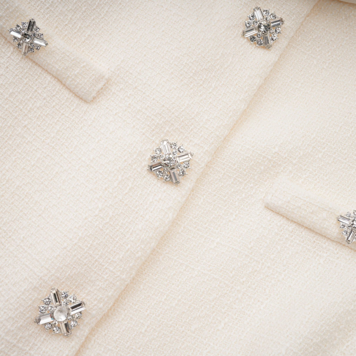 Aurohaya Regina White Crystal Embellished Tweed Mini Dress