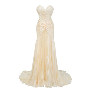 Aurohaya Roxane Yellow Cinched Waist Ruched Maxi Dress
