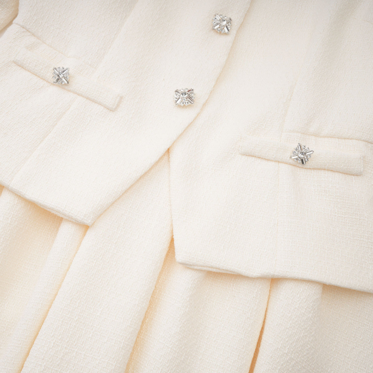 Aurohaya Regina White Crystal Embellished Tweed Mini Dress