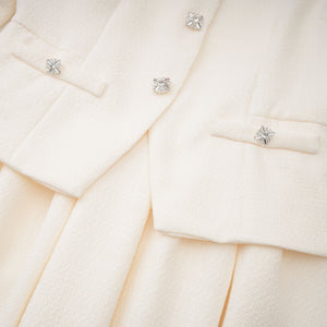 Aurohaya Regina White Crystal Embellished Tweed Mini Dress