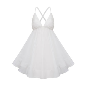 Aurohaya Quincie white shirred flounced mini dress