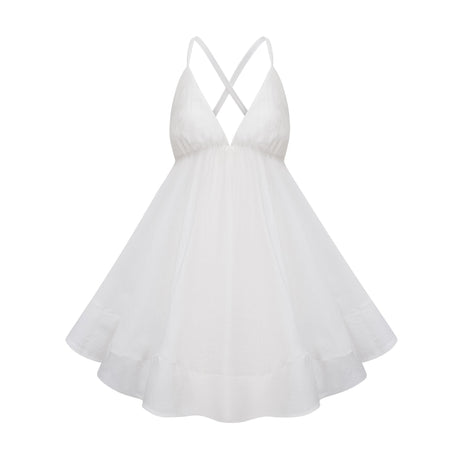 Aurohaya Quincie white shirred flounced mini dress